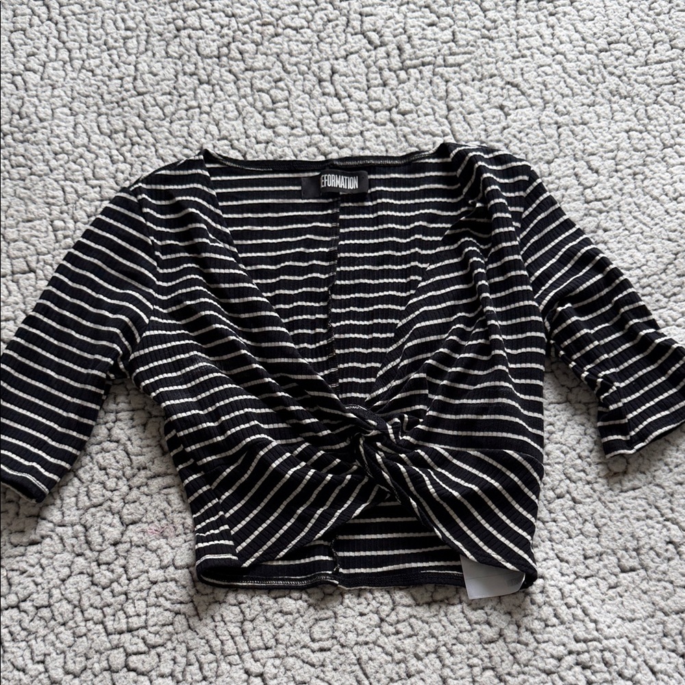Reformation Black and White Striped Top